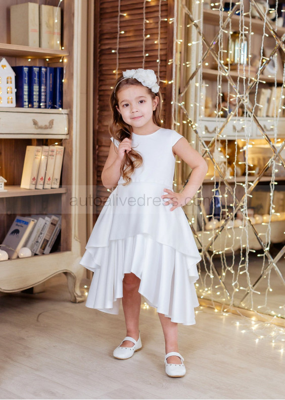 Ivory Satin Double Layer Skirt High Low Flower Girl Dress